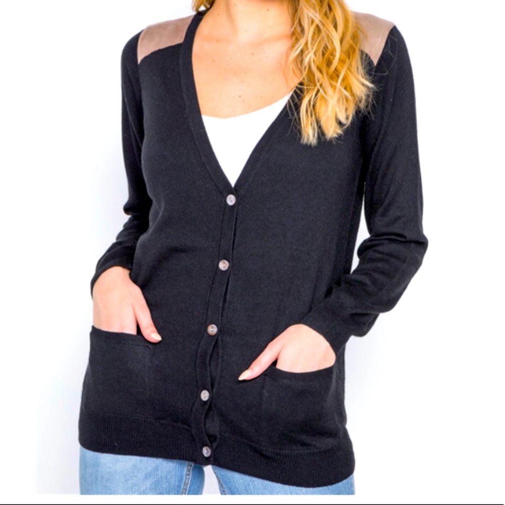 🌟 Wool-Blend Knit Faux Suede Shoulder Cardigan
